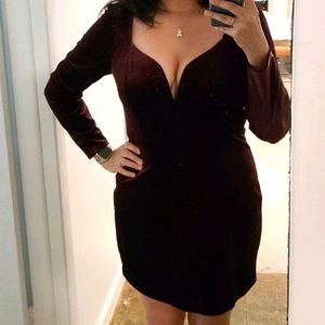 Express Velvet Red Glitter Dot Dress